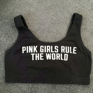 Pink sports bra.
